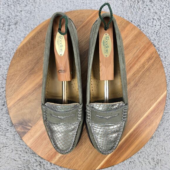 G.H. Bass Weejuns Womens 8.5M Green Suede Snake Print Casual Daily Penny Loafer - Picture 5 of 12